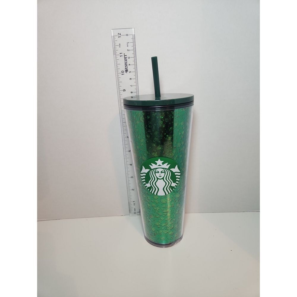 Starbucks Christmas Mercury Glitter Green Tumbler 24oz Cold Cup w Straw READ